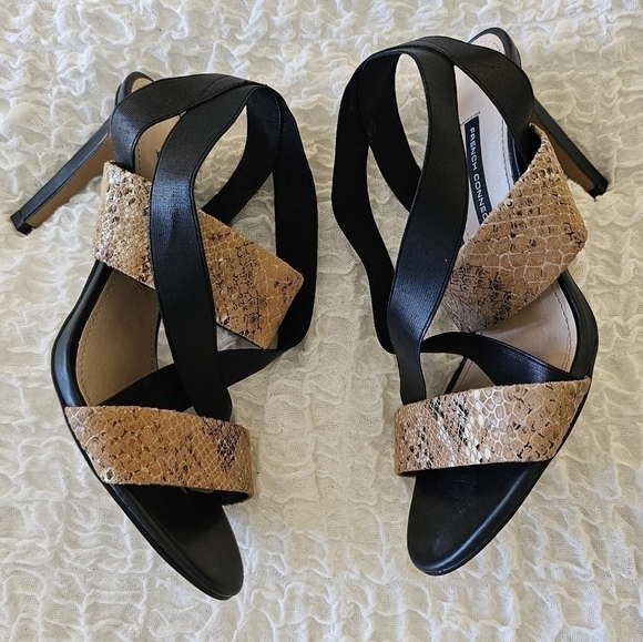 French Connection Snake Print and Black Strappy Sandals Size 9 - Picture 3 of 6